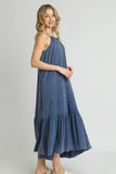 Mineral Wash Cotton Maxi Dress | Blue