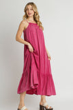 Mineral Wash Cotton Maxi Dress | Raspberry