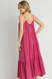Mineral Wash Cotton Maxi Dress | Raspberry
