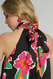 Floral Halter Neck Midi Dress | Black