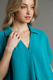 Boxy Oversized Collared Top | Turquoise