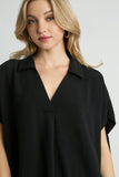 Boxy Oversized Collared Top | Black