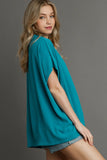 Boxy Oversized Collared Top | Turquoise