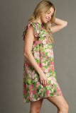 Lurex Floral Dress | Pink+Green Mix