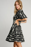 Bow Print Puff Sleeve Dress | Black