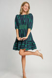 Bow Print Puff Sleeve Dress | Navy