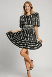 Bow Print Puff Sleeve Dress | Black