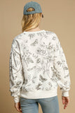 Floral French Terry Sweater Top | White+Black