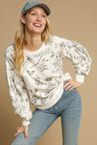 Floral French Terry Sweater Top | White+Black