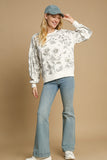 Floral French Terry Sweater Top | White+Black