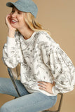 Floral French Terry Sweater Top | White+Black