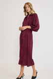 Crinkled Satin Midi Dress | Merlot