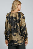 Metallic V-Notched Top | Black+Gold