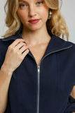 Ribbed Cap Sleeve Zip Romper | Navy