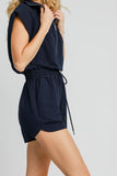 Ribbed Cap Sleeve Zip Romper | Navy