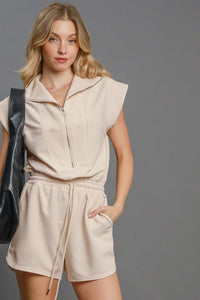 Ribbed Cap Sleeve Zip Romper | Cream