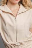 Ribbed Cap Sleeve Zip Romper | Cream