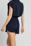 Ribbed Cap Sleeve Zip Romper | Navy