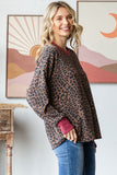 Leopard Ribbed Pullover Top | Burgundy Trim