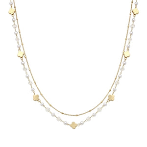 Crystal+Pearl Clover Layered | Gold Necklace