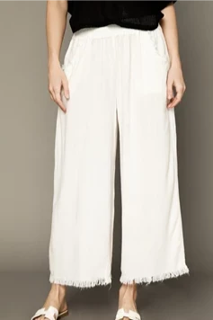 Cropped Linen Frayed Hem Pants | Off White