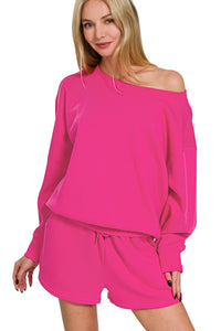 2 Piece Boatneck Sweatshirt Set | Hot Pink