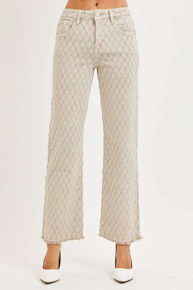 Risen Jeans | Tummy Control High Rise Ankle Straight Textured Almond