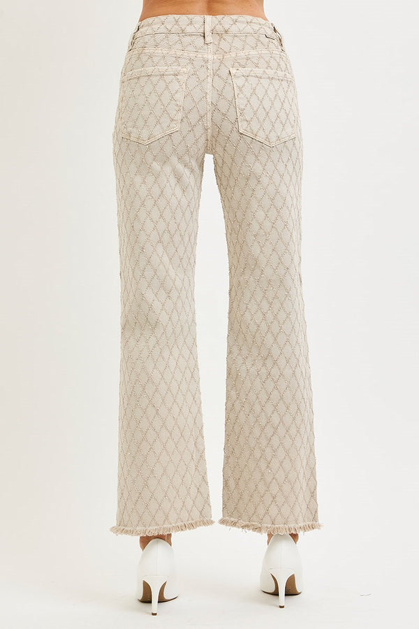 Risen Jeans | Tummy Control High Rise Ankle Straight Textured Almond