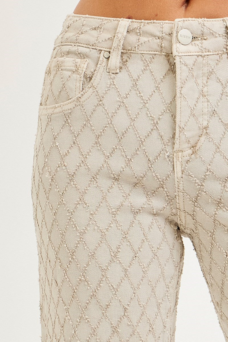 Risen Jeans | Tummy Control High Rise Ankle Straight Textured Almond