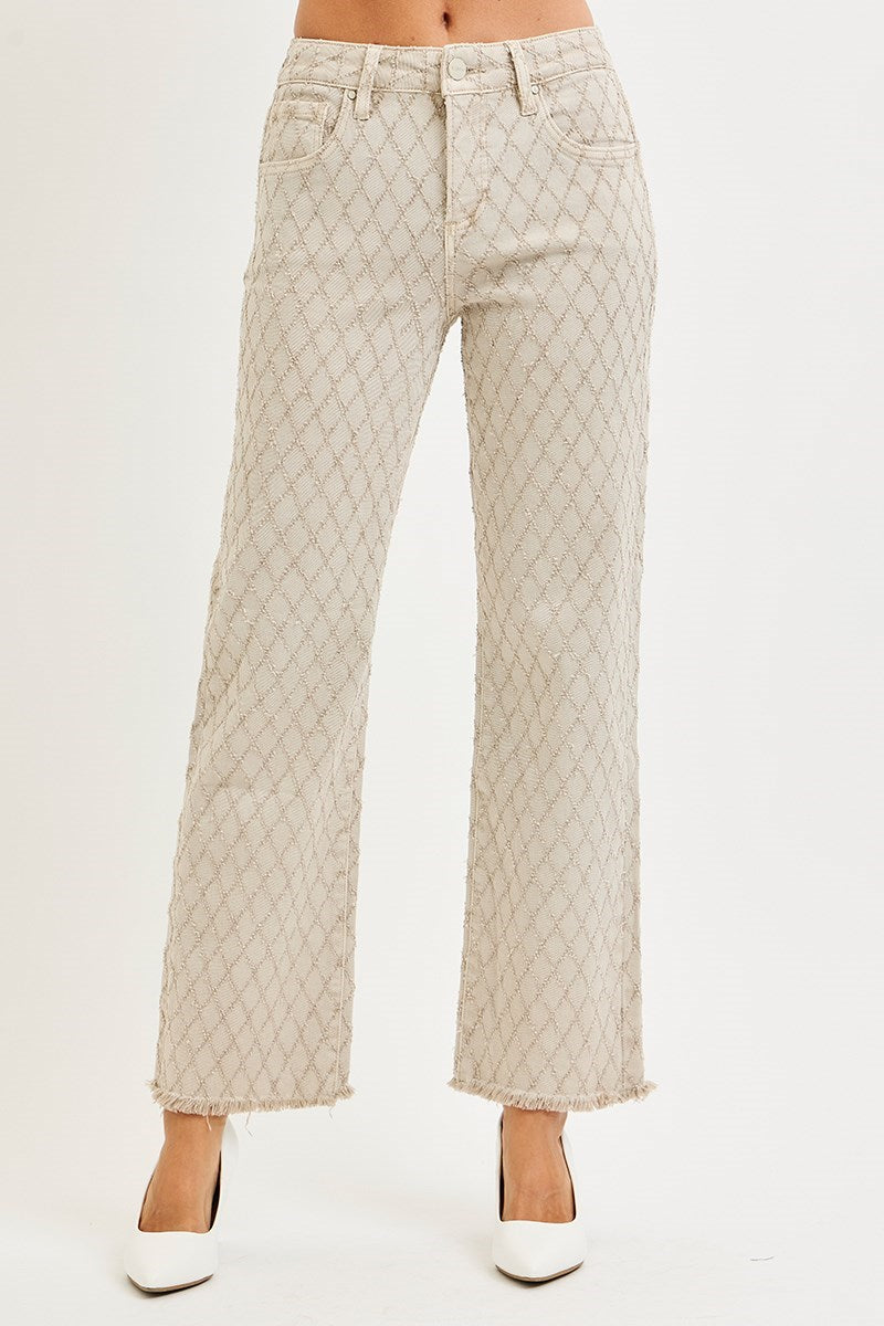 Risen Jeans | Tummy Control High Rise Ankle Straight Textured Almond