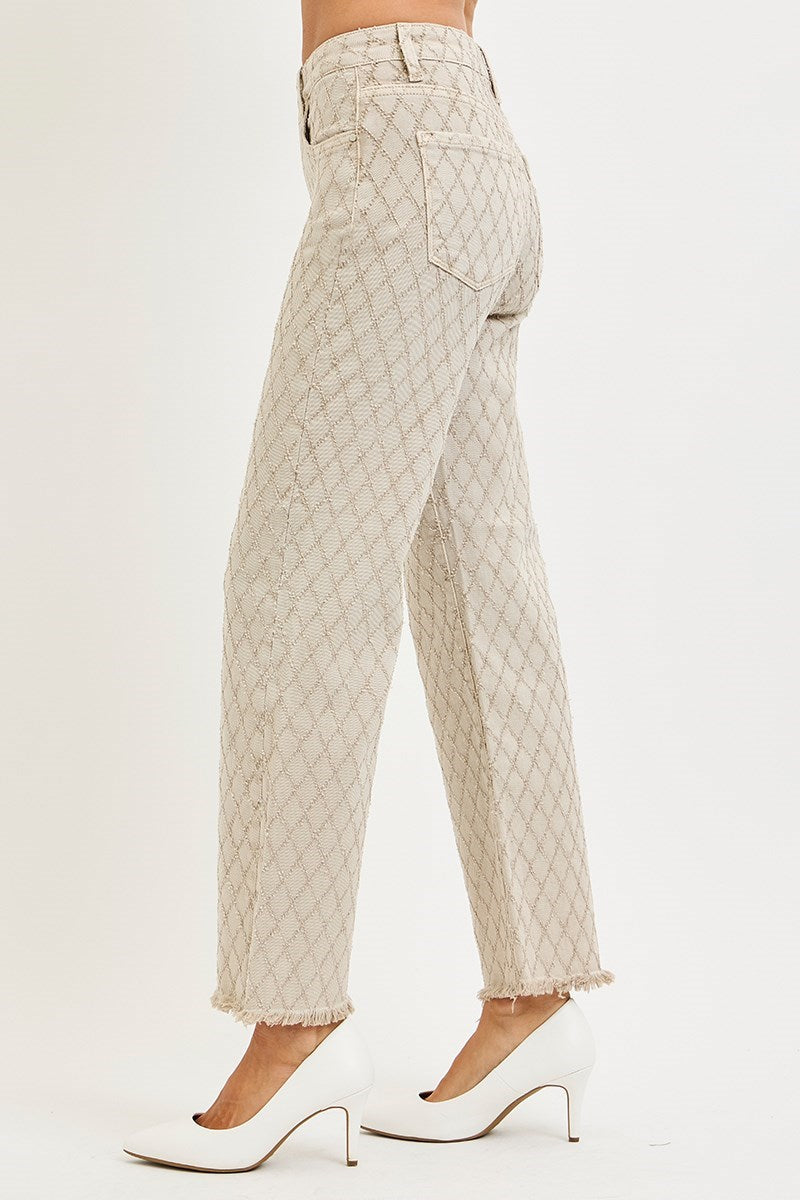 Risen Jeans | Tummy Control High Rise Ankle Straight Textured Almond
