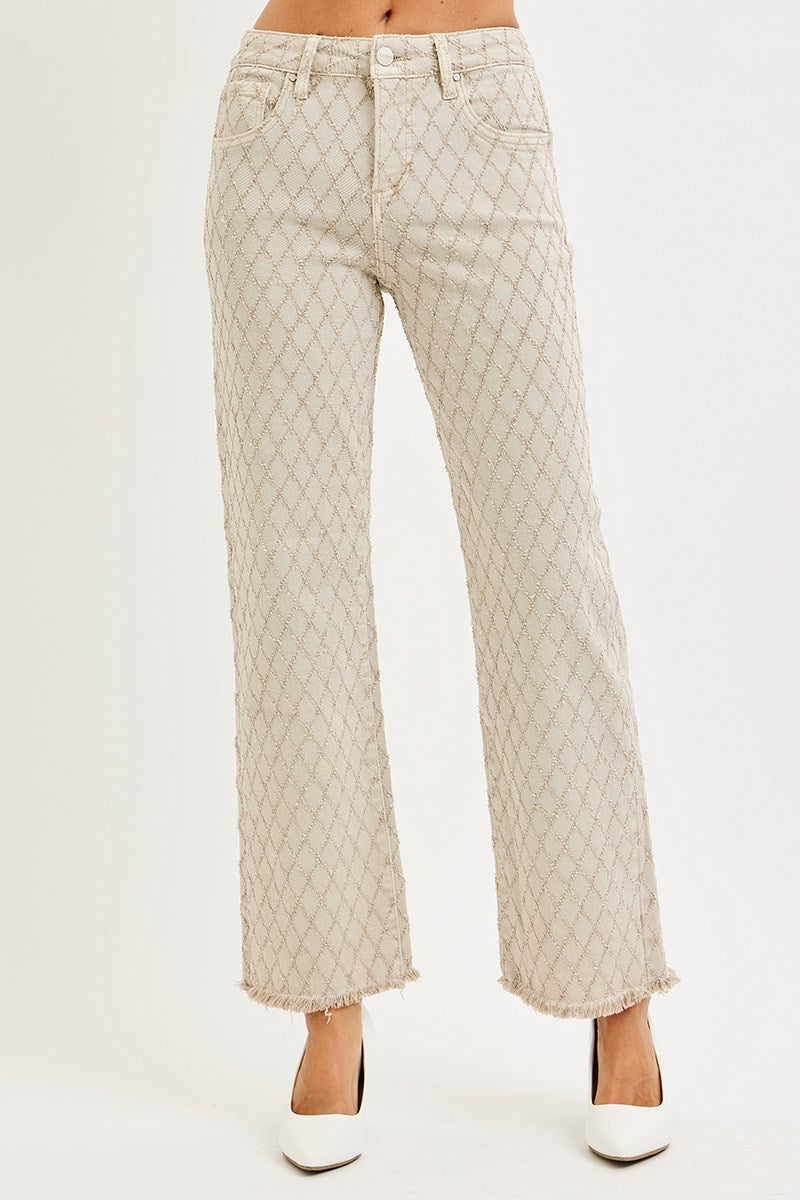 Risen Jeans | Tummy Control High Rise Ankle Straight Textured Almond