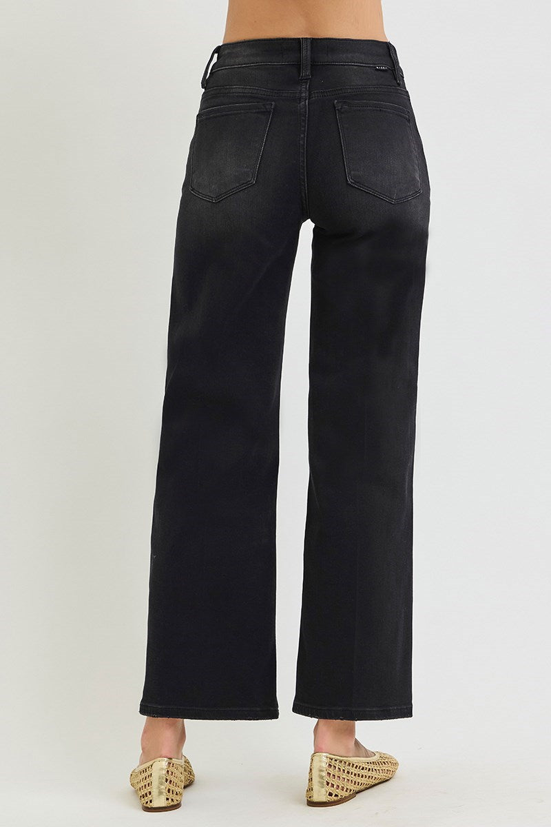 Risen Jeans | Washed Black Tummy Control High Rise Ankle Straight