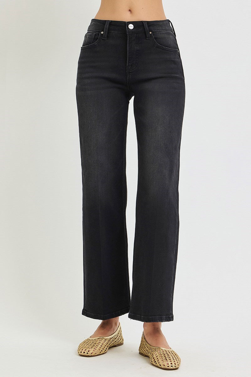 Risen Jeans | Washed Black Tummy Control High Rise Ankle Straight