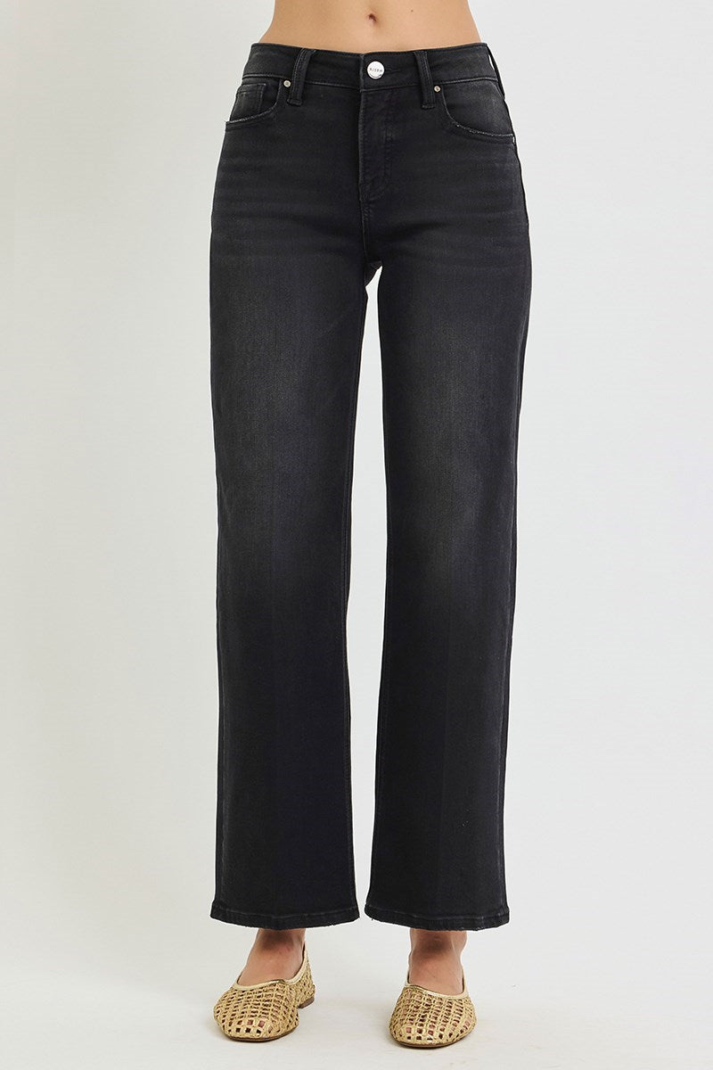 Risen Jeans | Washed Black Tummy Control High Rise Ankle Straight