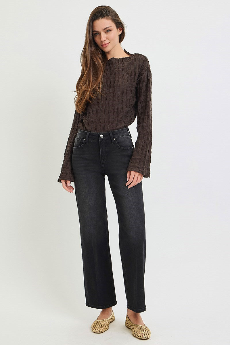 Risen Jeans | Washed Black Tummy Control High Rise Ankle Straight