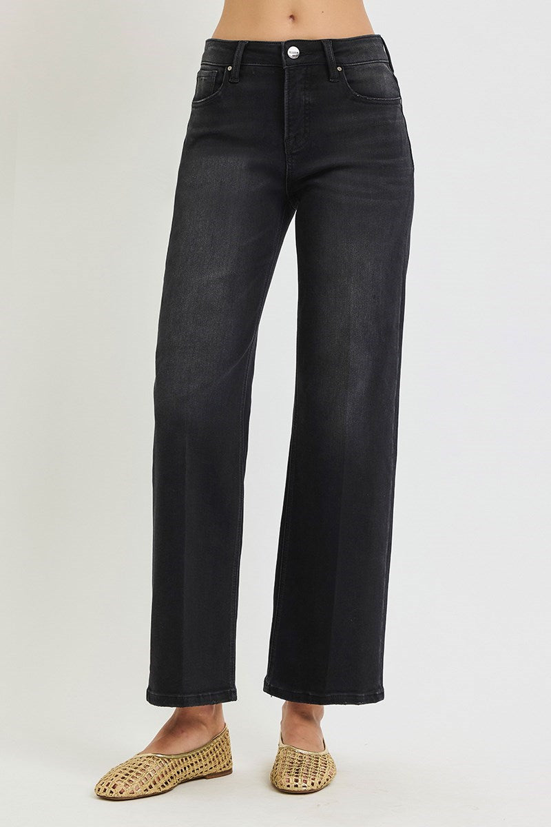Risen Jeans | Washed Black Tummy Control High Rise Ankle Straight