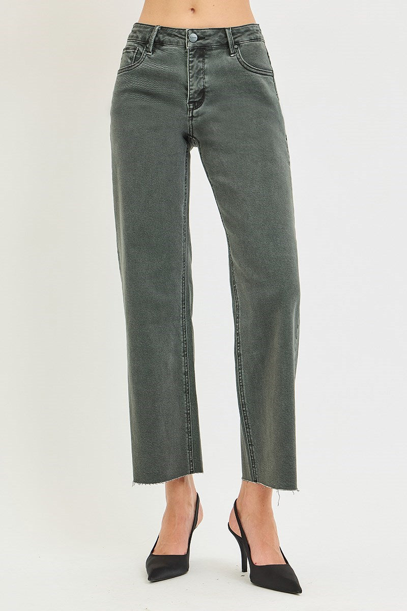 Risen Jeans | Tummy Control Mid Rise Ankle Straight Forest Shadow