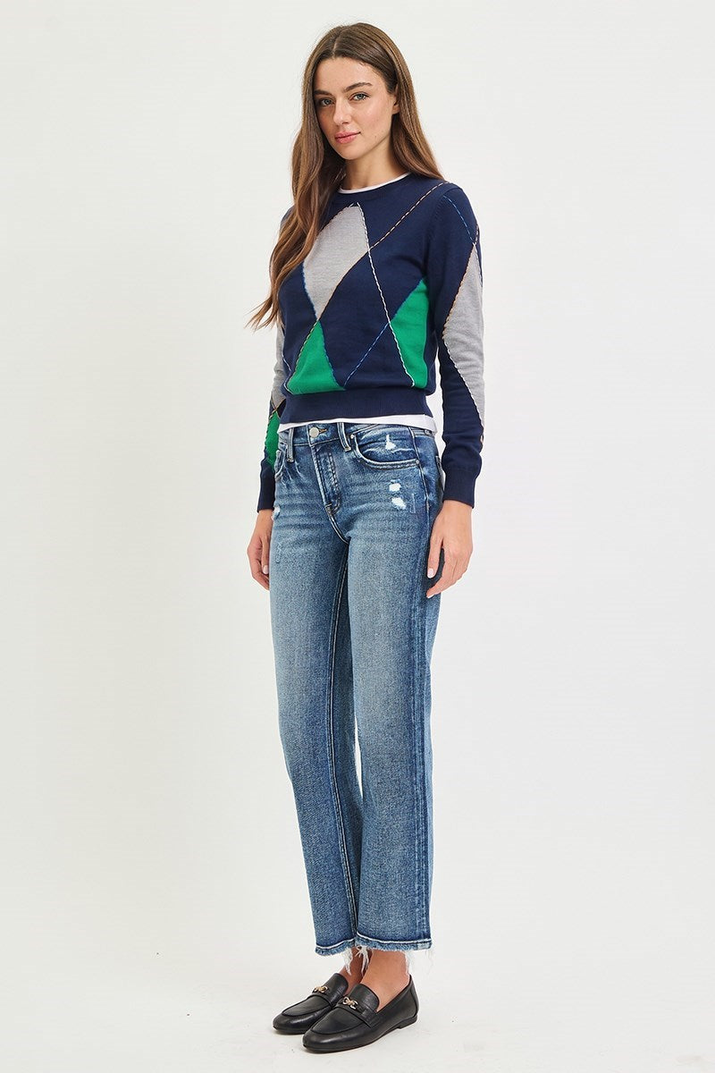 Risen Jeans | Mid Rise Tummy Control Crop Straight