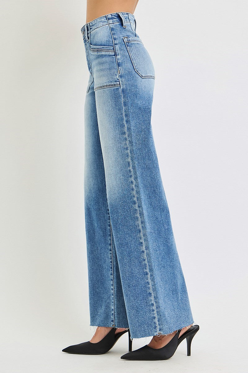 Risen Jeans | High Rise Wide Leg Front Patch Pocket