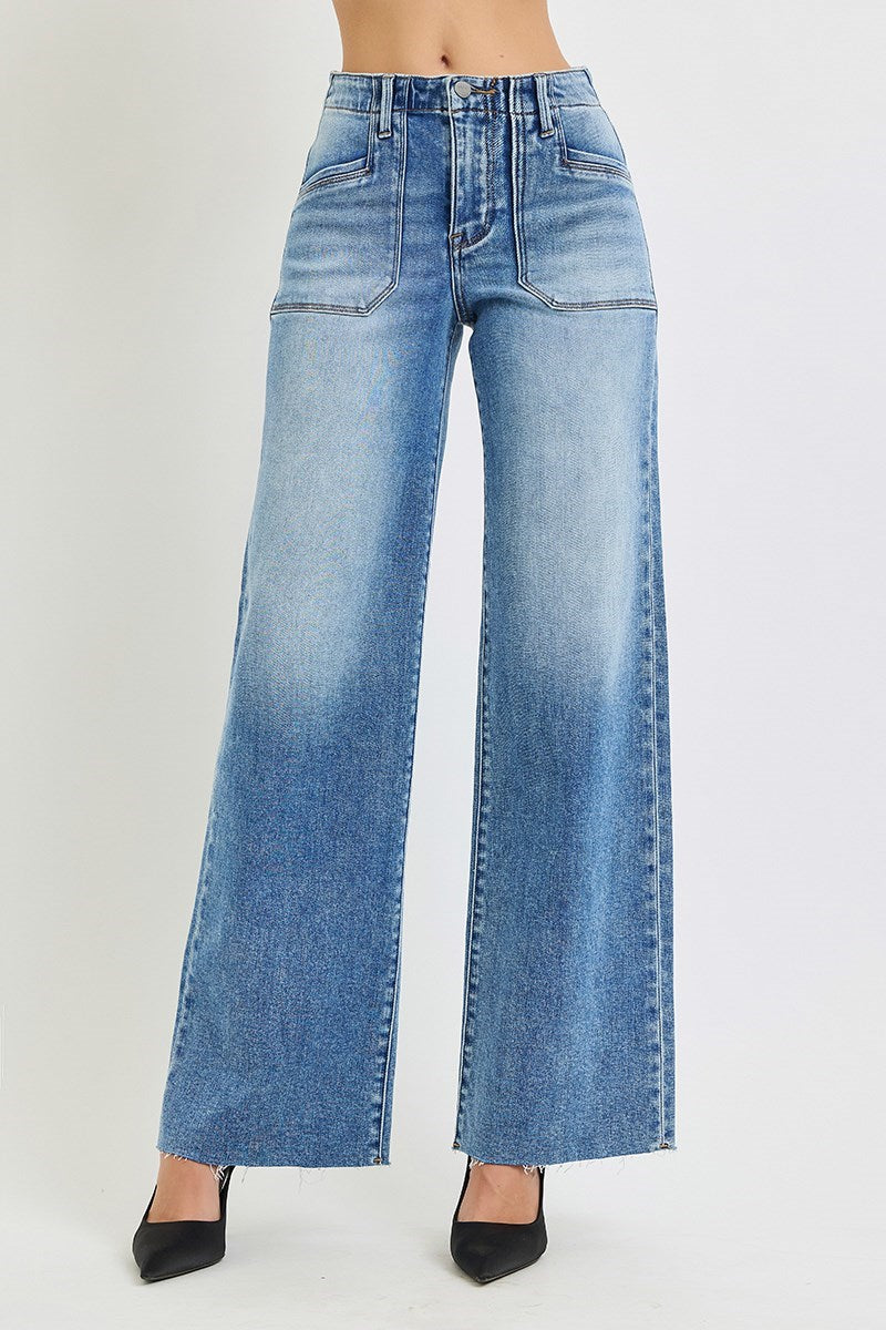 Risen Jeans | High Rise Wide Leg Front Patch Pocket