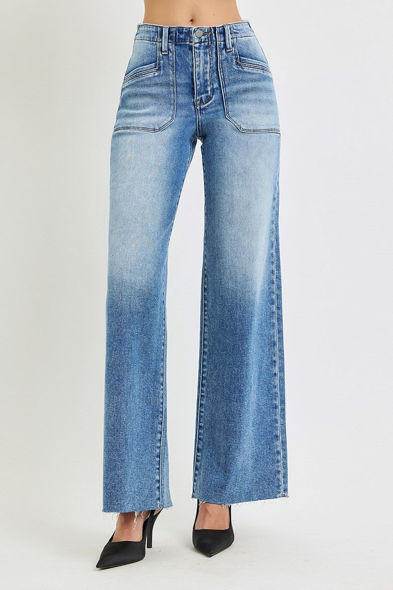 Risen Jeans | High Rise Wide Leg Front Patch Pocket