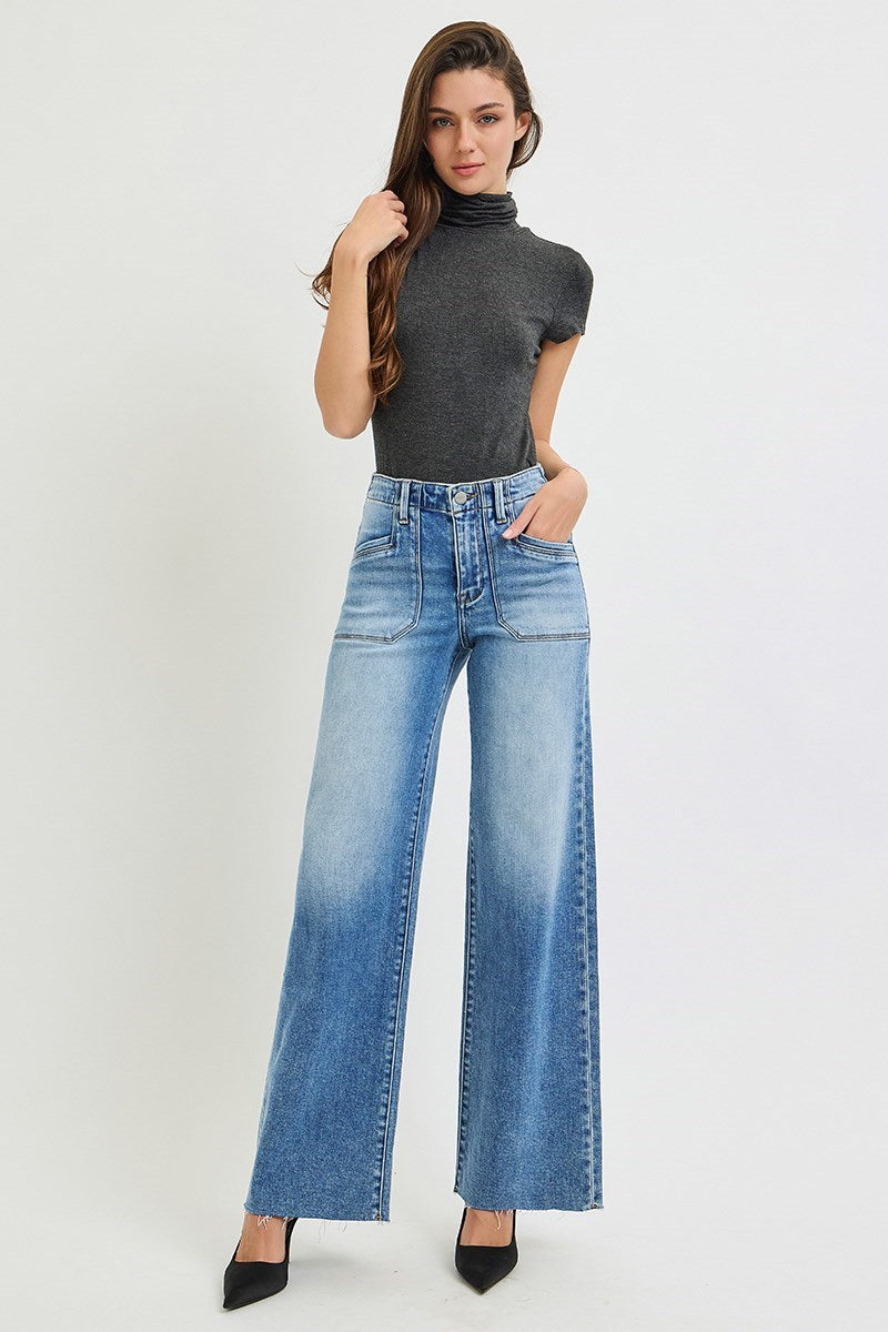 Risen Jeans | High Rise Wide Leg Front Patch Pocket
