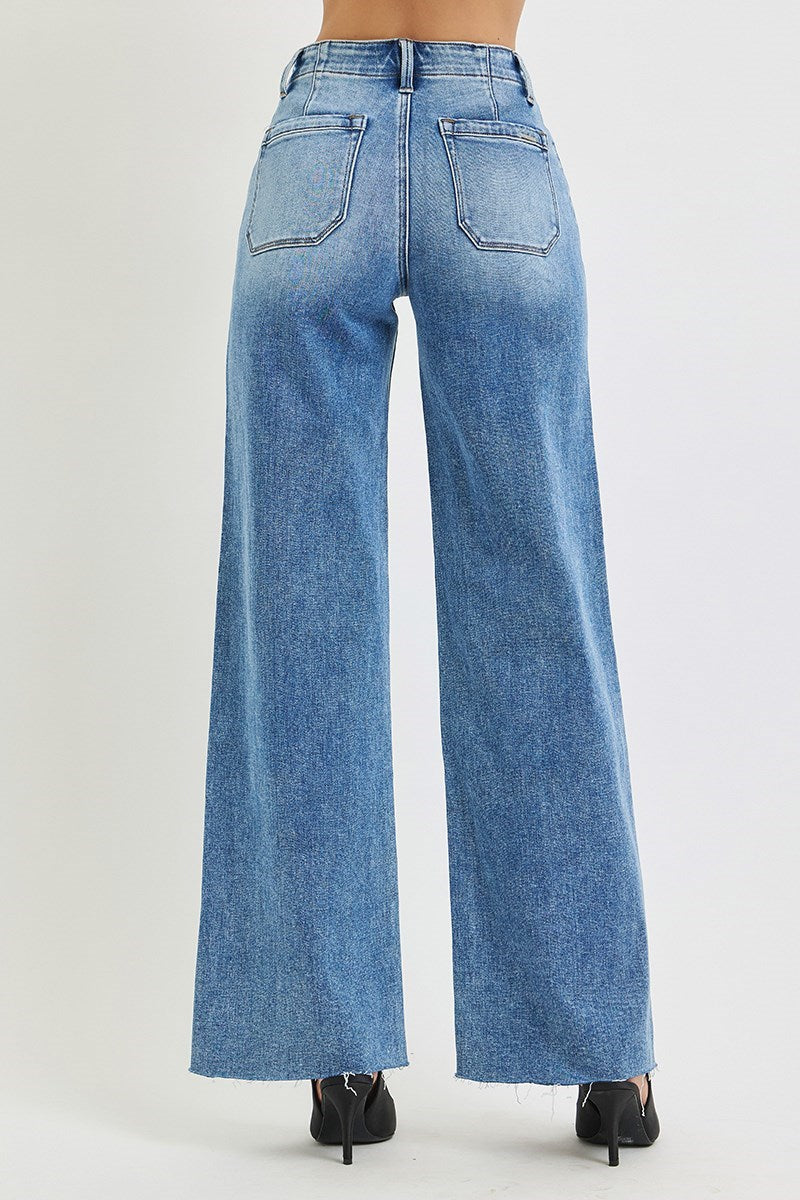 Risen Jeans | High Rise Wide Leg Front Patch Pocket