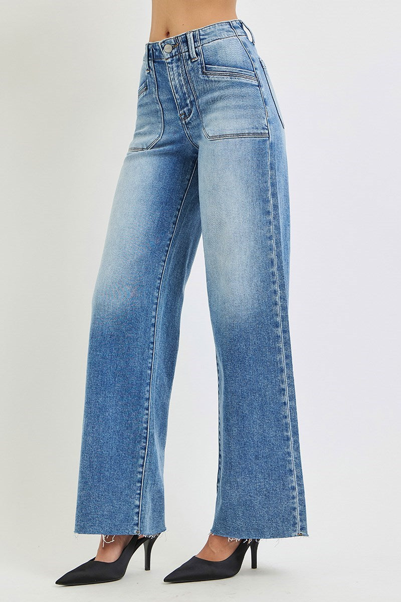 Risen Jeans | High Rise Wide Leg Front Patch Pocket
