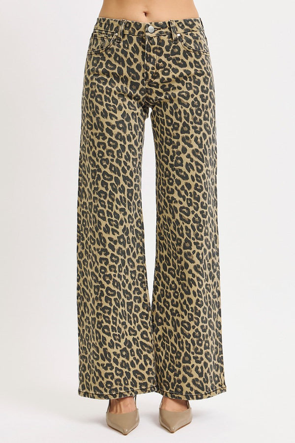 Risen Jeans | Mid Rise Wide Leg Leopard