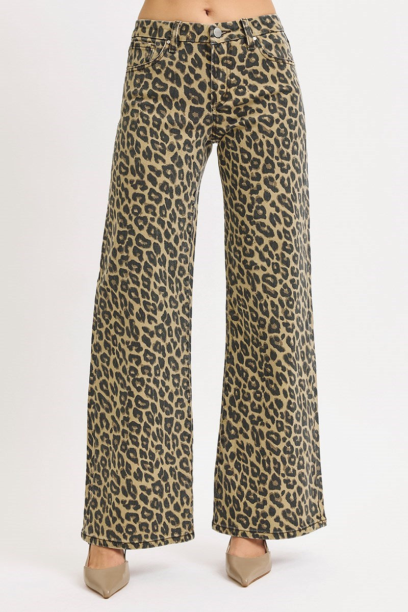 Risen Jeans | Mid Rise Wide Leg Leopard