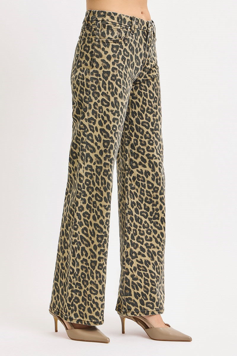 Risen Jeans | Mid Rise Wide Leg Leopard