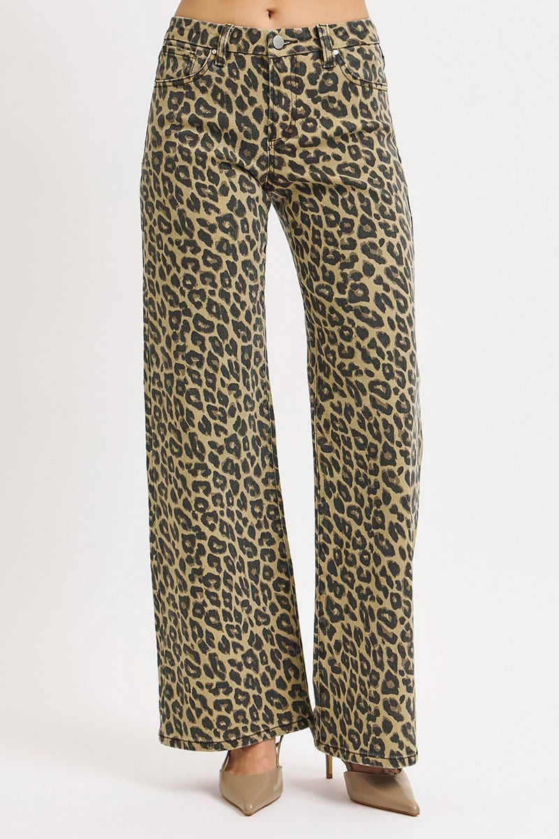 Risen Jeans | Mid Rise Wide Leg Leopard