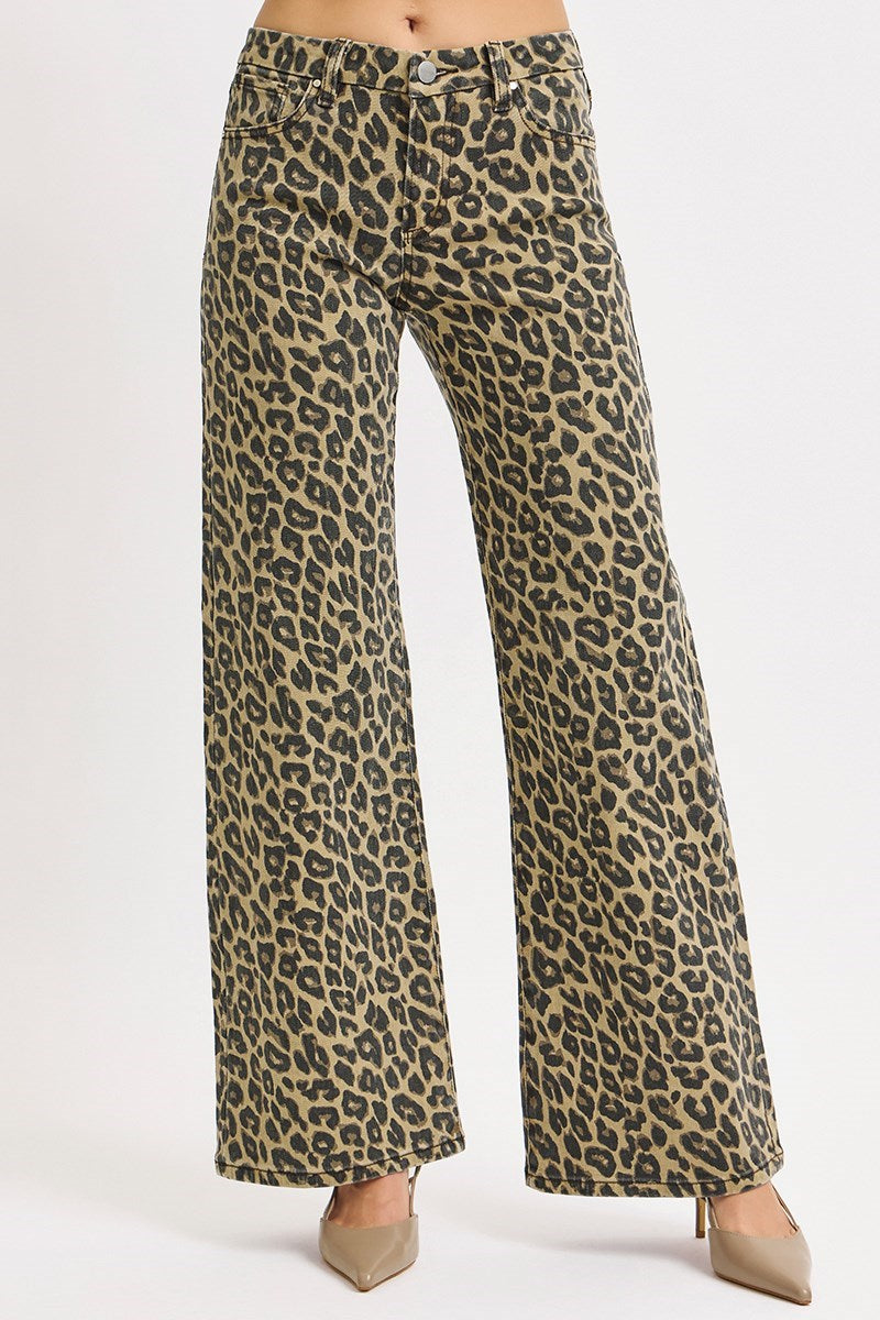 Risen Jeans | Mid Rise Wide Leg Leopard